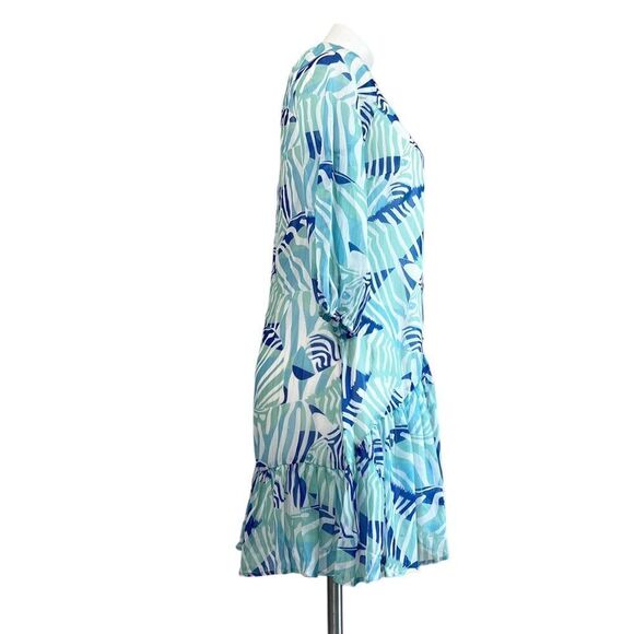 Vilagallo Blue V Neck 3/4 Sleeve Mini Dress New Size 38 - Picture 6 of 11